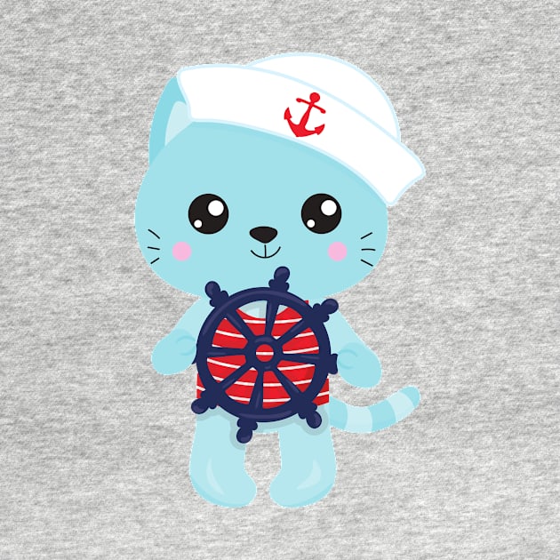 Sailor Cat, Sailor Hat, Boat Captain, Cute Cat by Jelena Dunčević